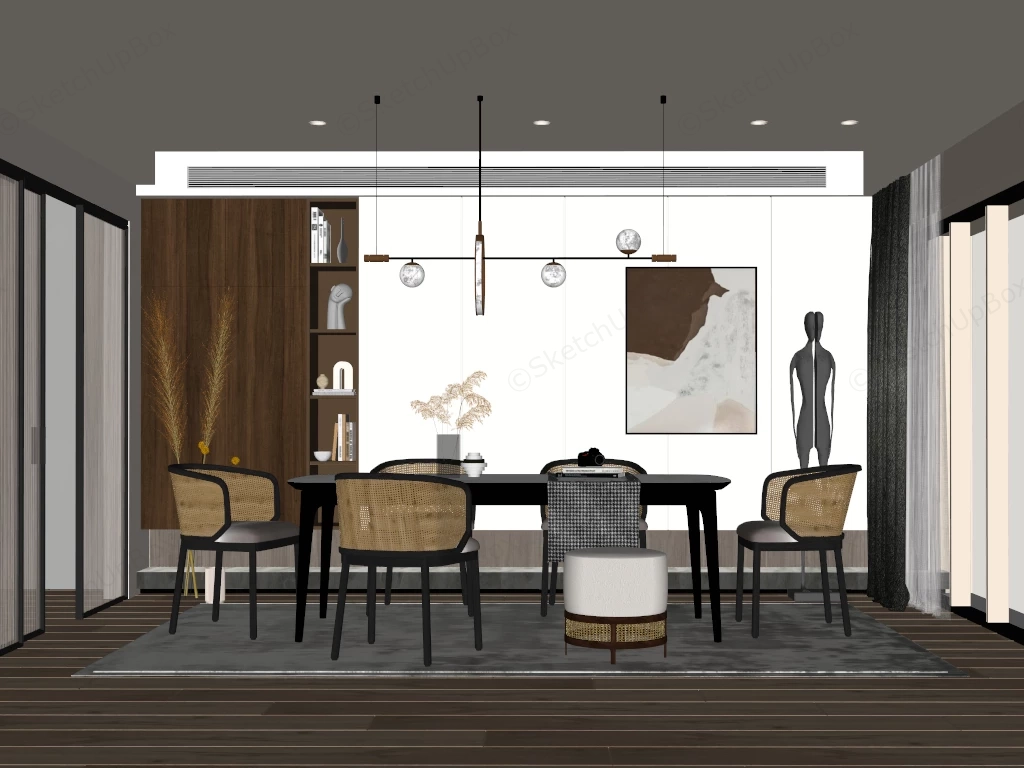 Japandi And Mid Century Modern Dining Room sketchup model preview - SketchupBox