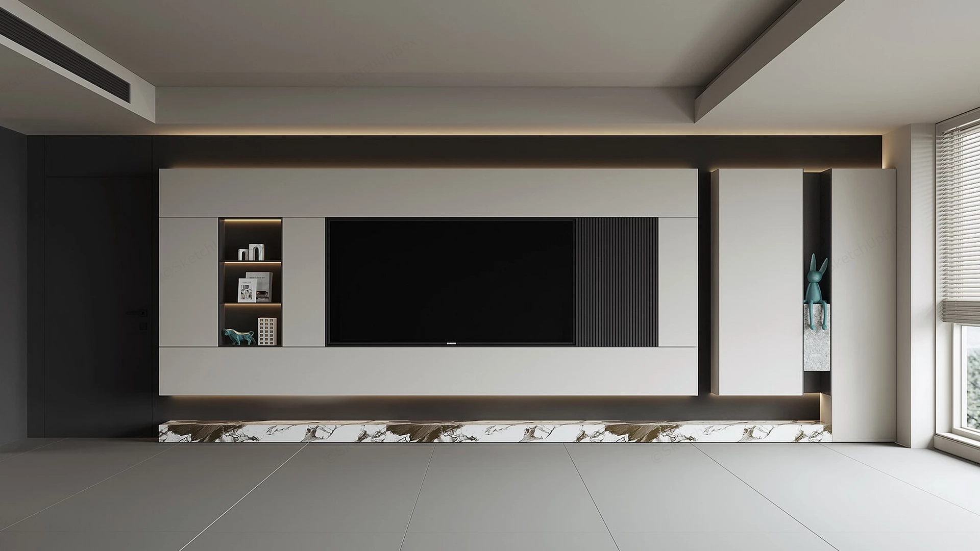 Minimalist Floating Media Wall And Entertainment Center sketchup model preview - SketchupBox