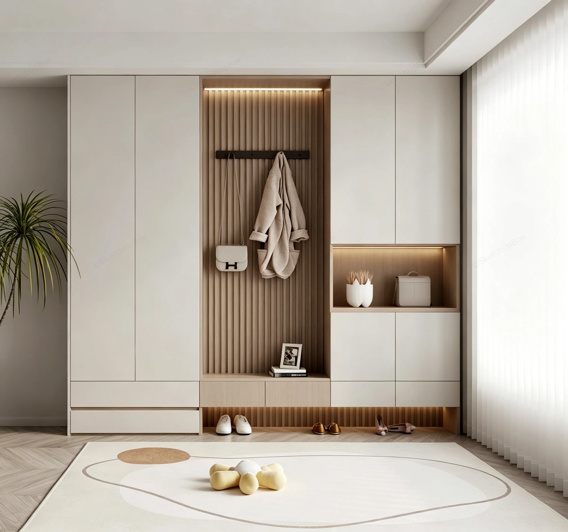 Modern Minimalist Entryway Mudroom Cabinet System sketchup model preview - SketchupBox