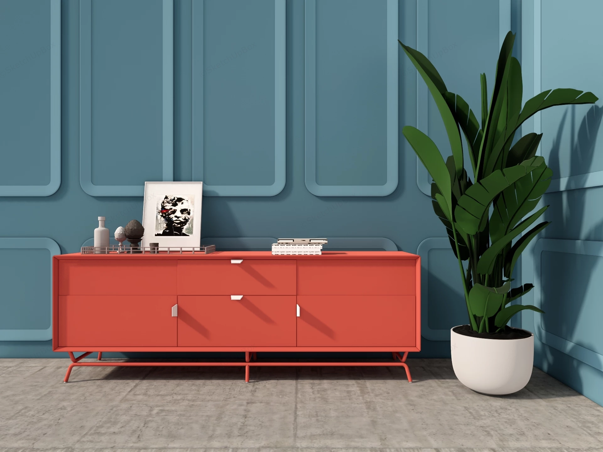 Bright Red Sideboard sketchup model preview - SketchupBox