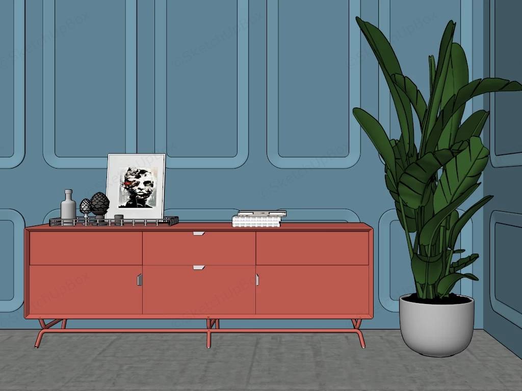 Bright Red Sideboard sketchup model preview - SketchupBox