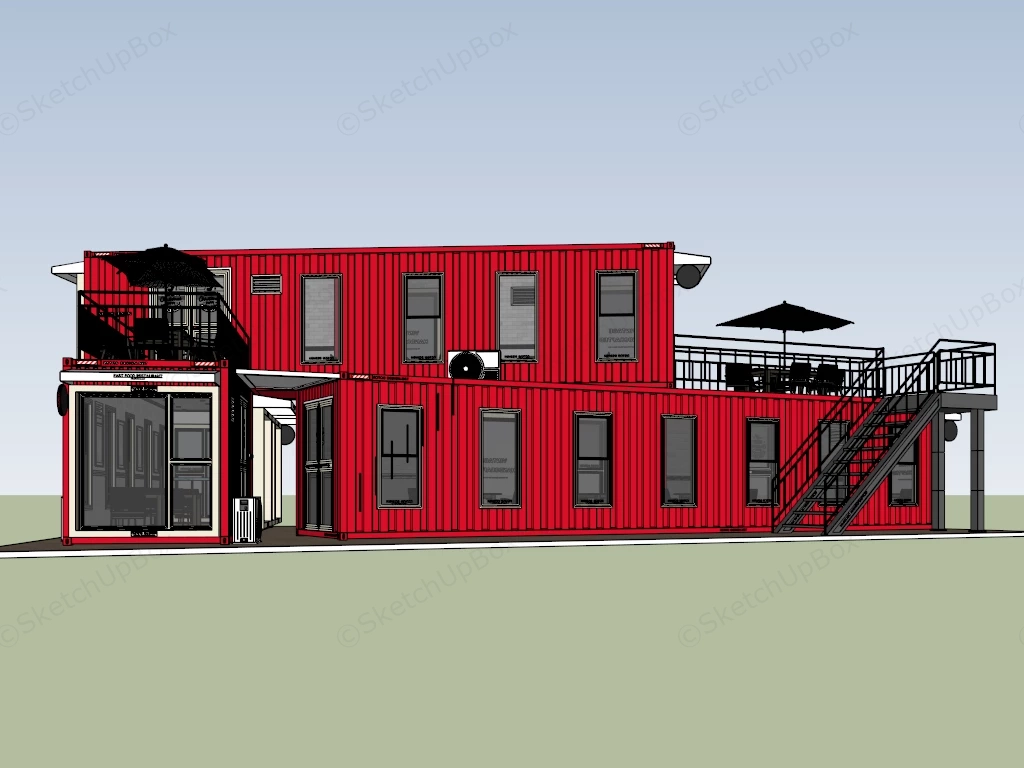 Two Story Red Shipping Container Cafe sketchup model preview - SketchupBox