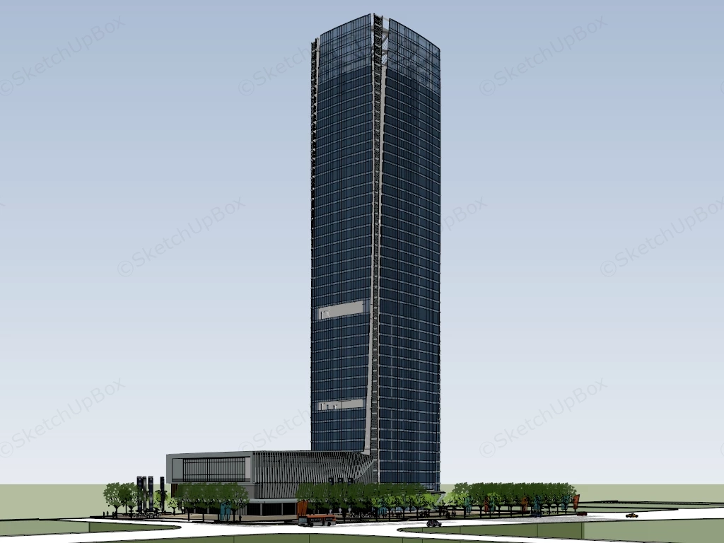 Modern Commercial Skyscraper And Podium Complex sketchup model preview - SketchupBox