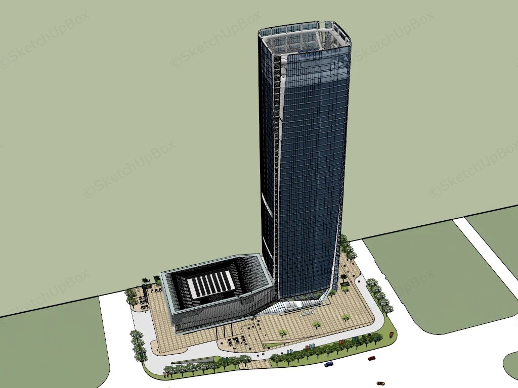 Modern Commercial Skyscraper And Podium Complex sketchup model preview - SketchupBox