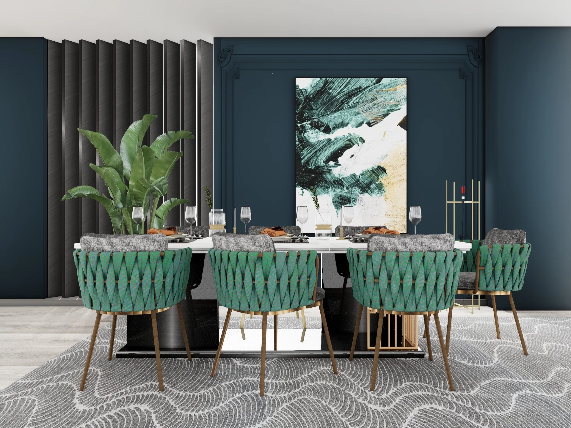 Luxurious Contemporary Dining Room Layout sketchup model preview - SketchupBox