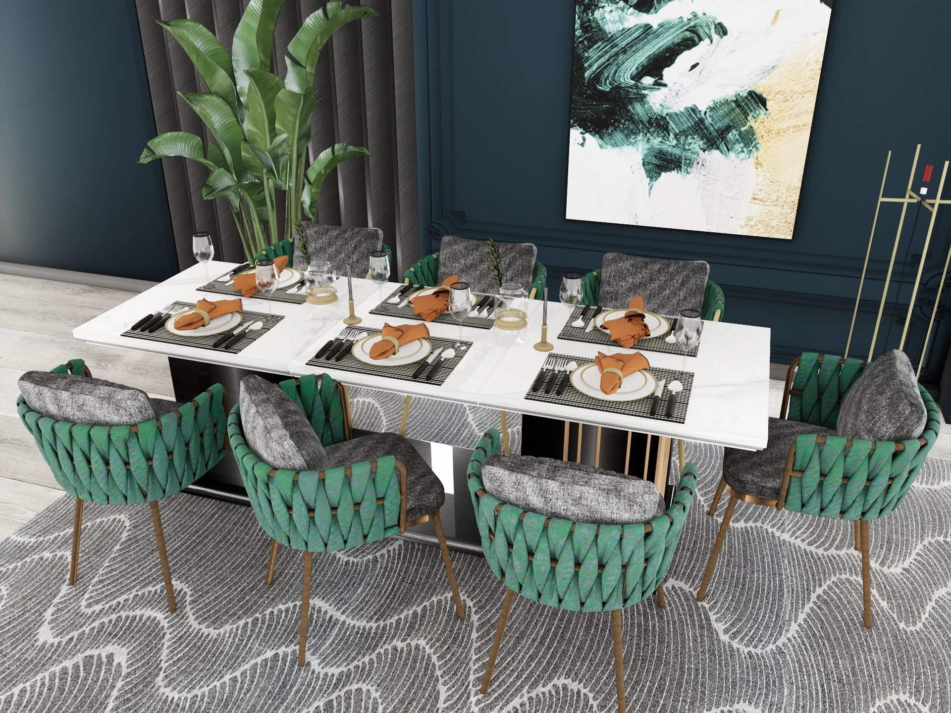 Luxurious Contemporary Dining Room Layout sketchup model preview - SketchupBox