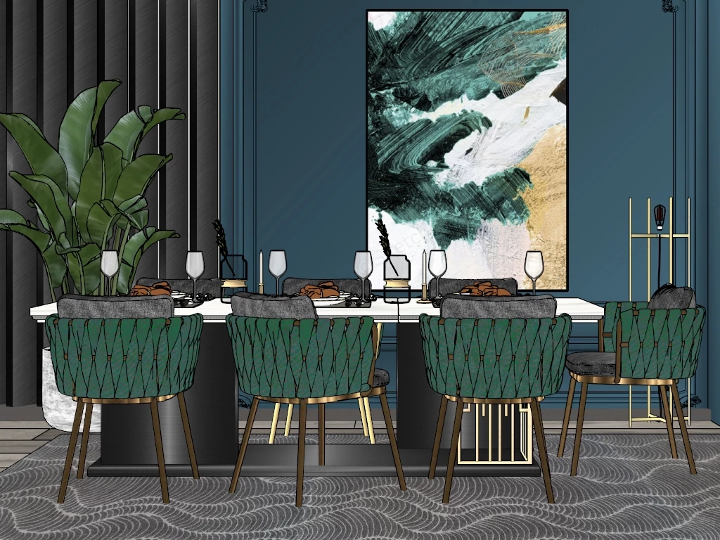Luxurious Contemporary Dining Room Layout sketchup model preview - SketchupBox