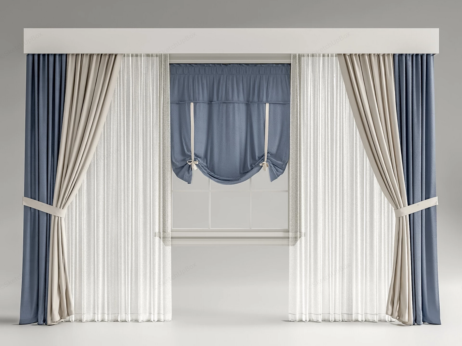 Formal Elegantly Layered Window Treatment Setup sketchup model preview - SketchupBox