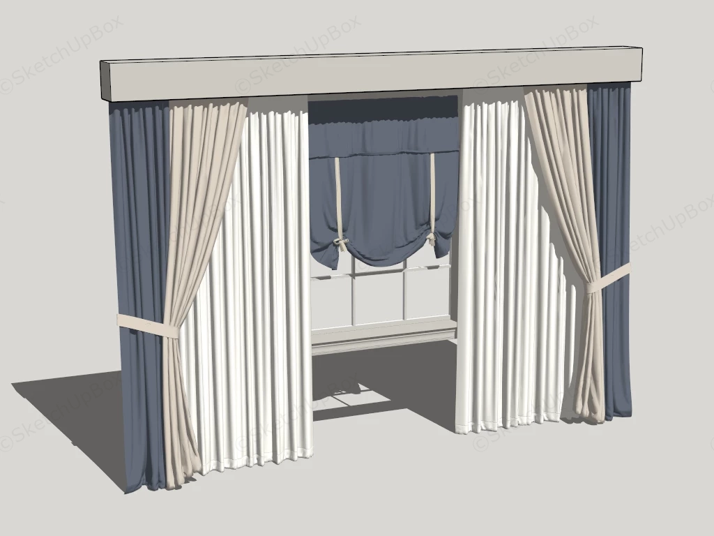 Formal Elegantly Layered Window Treatment Setup sketchup model preview - SketchupBox