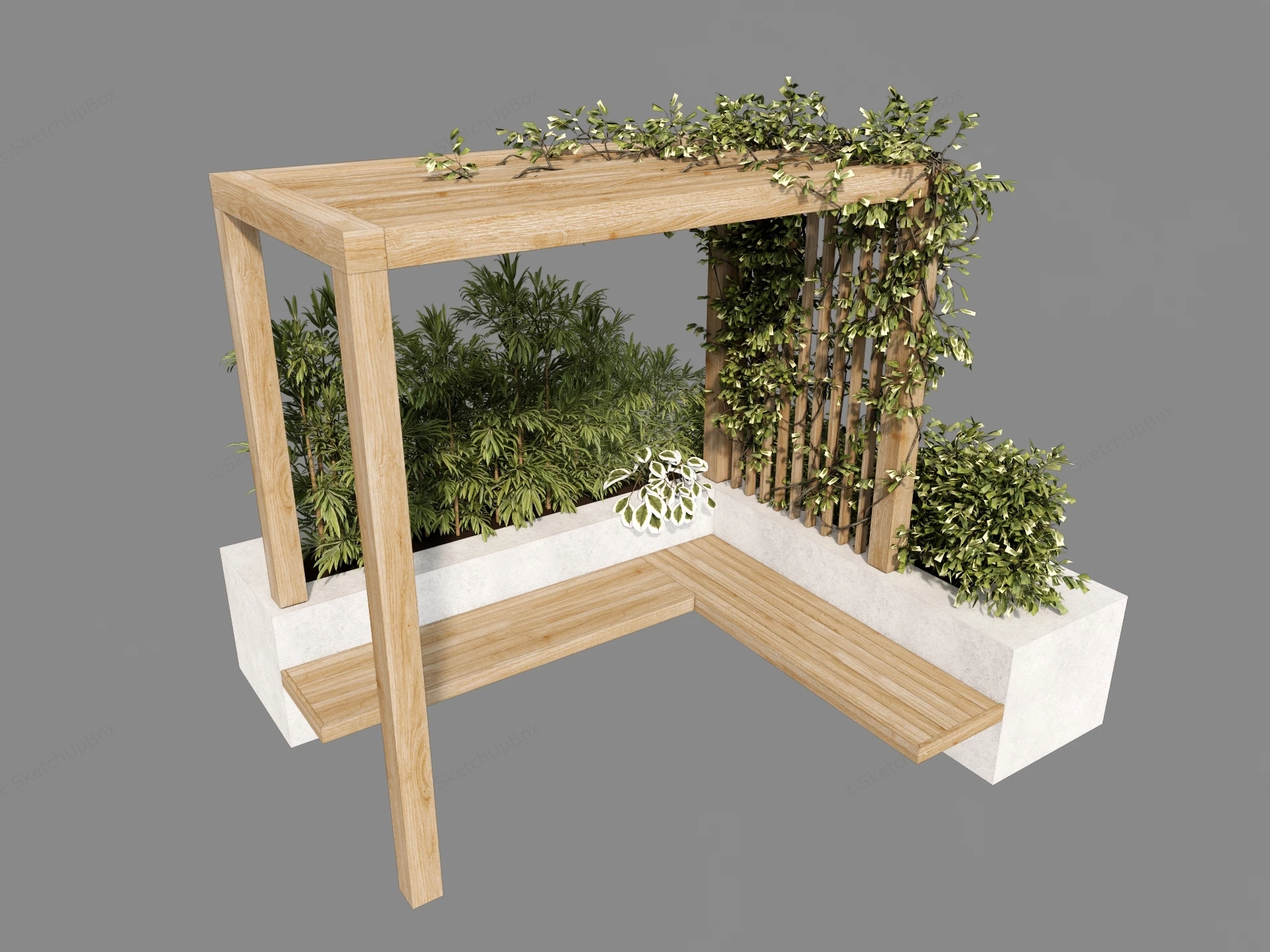 Modular Outdoor Bench And Planter Structure sketchup model preview - SketchupBox
