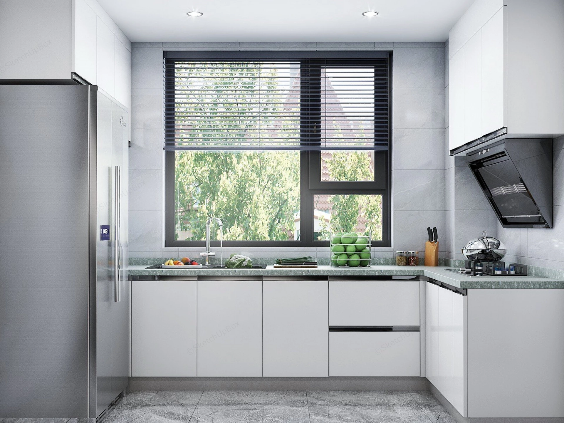 Compact L Shaped Kitchen Layout sketchup model preview - SketchupBox