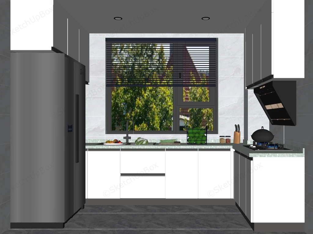 Compact L Shaped Kitchen Layout sketchup model preview - SketchupBox