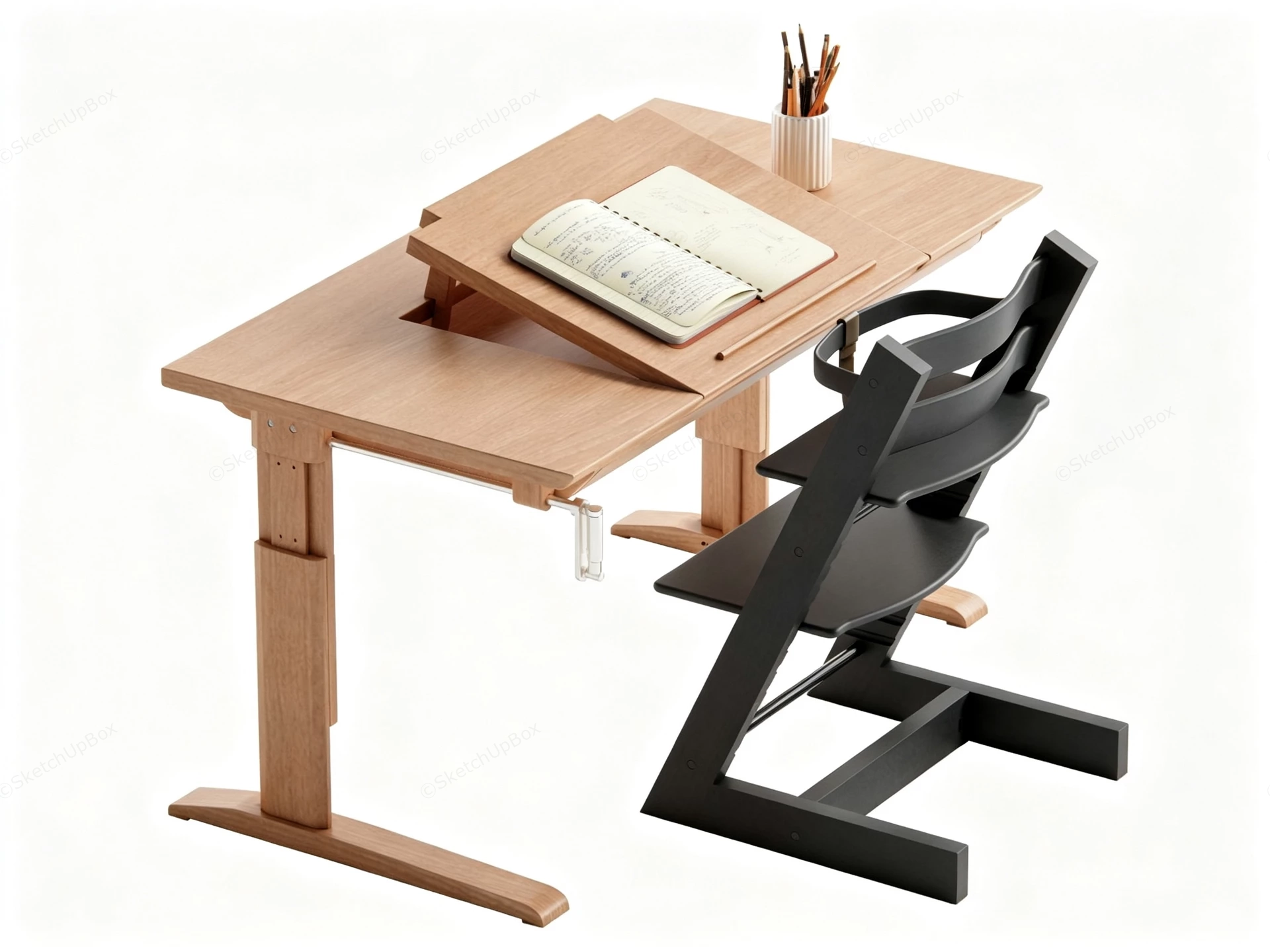 Adjustable Children's Study Desk And Chair Set sketchup model preview - SketchupBox