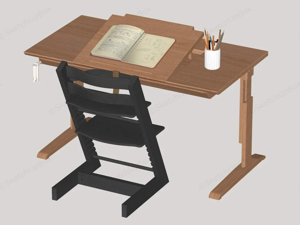 Adjustable Children's Study Desk And Chair Set sketchup model preview - SketchupBox