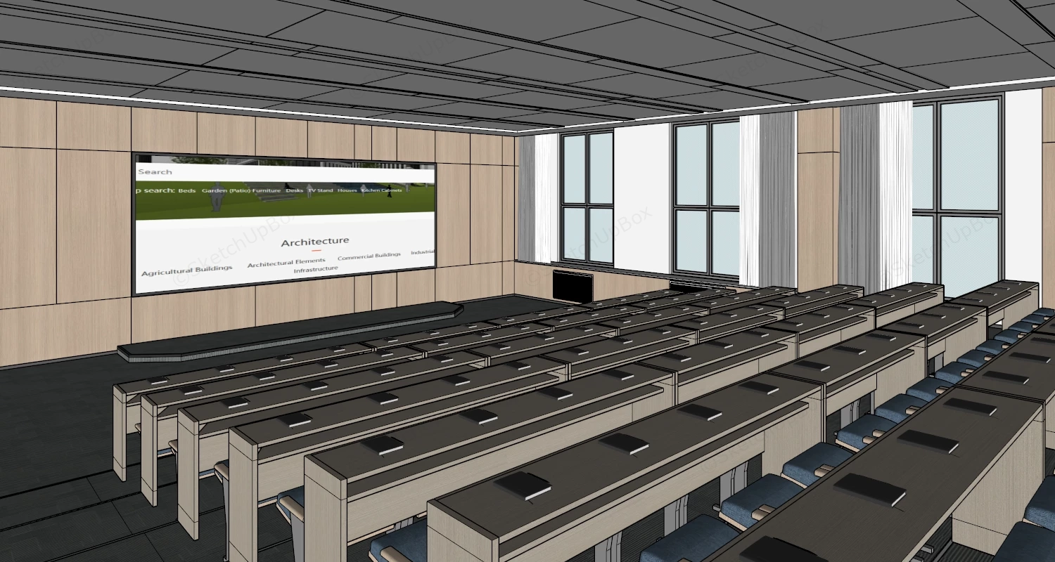 Modern Tiered Lecture Hall sketchup model preview - SketchupBox