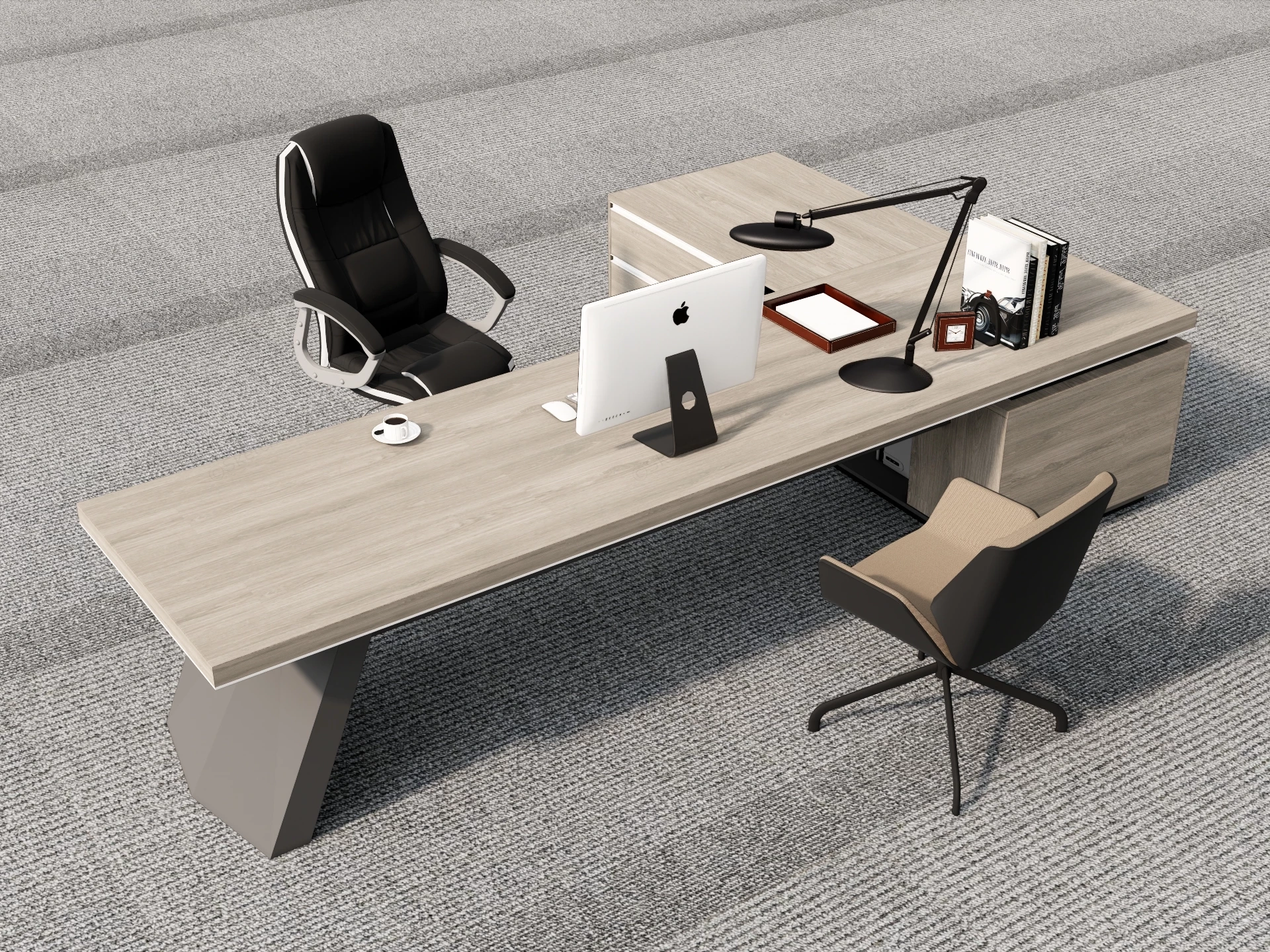 L Shaped Modern Executive Office Desk Suite sketchup model preview - SketchupBox
