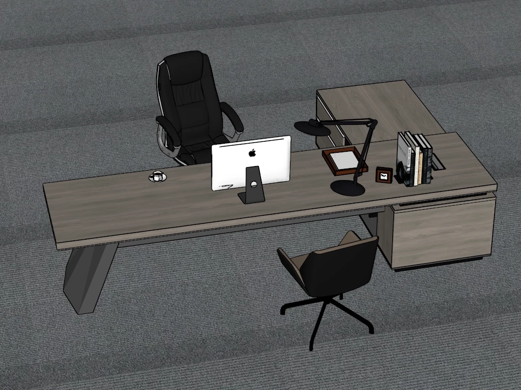 L Shaped Modern Executive Office Desk Suite sketchup model preview - SketchupBox