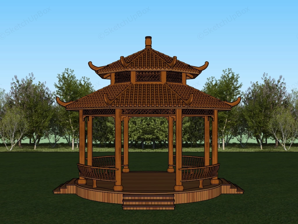 Asian Style Wooden Gazebo sketchup model preview - SketchupBox