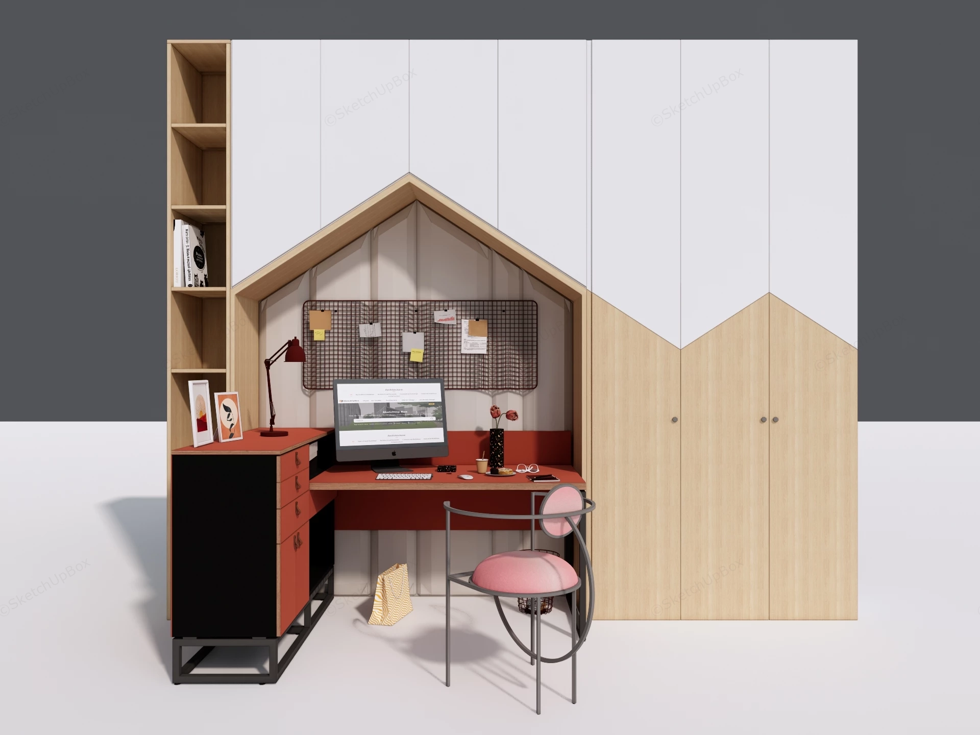 Teen Study Workstation And Wardrobe System sketchup model preview - SketchupBox