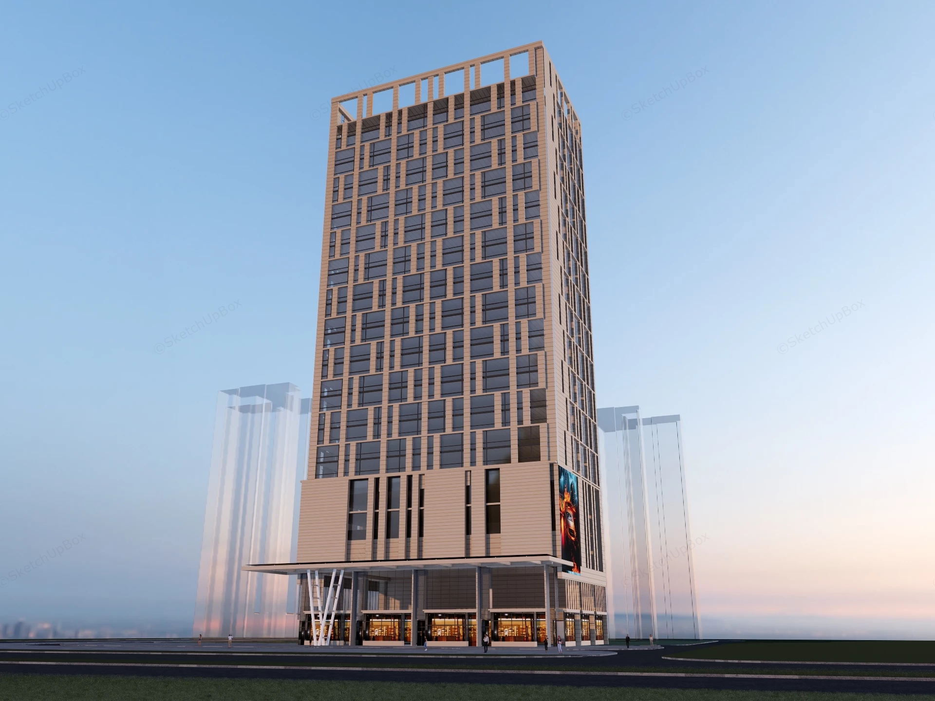 Contemporary High Rise Mixed Use Building sketchup model preview - SketchupBox