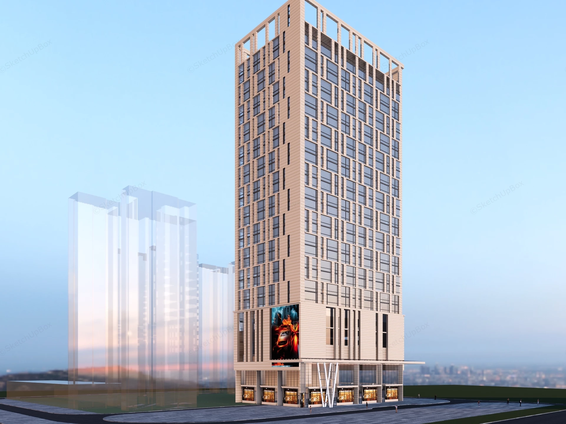 Contemporary High Rise Mixed Use Building sketchup model preview - SketchupBox