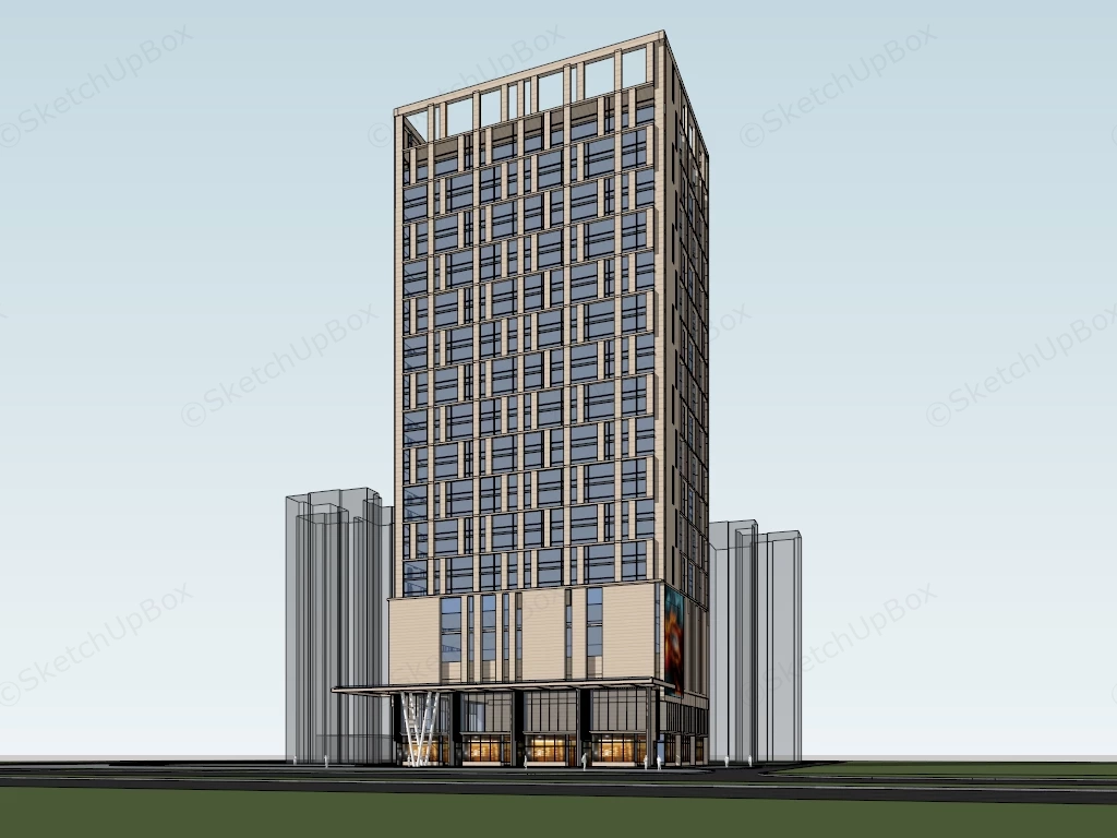 Contemporary High Rise Mixed Use Building sketchup model preview - SketchupBox