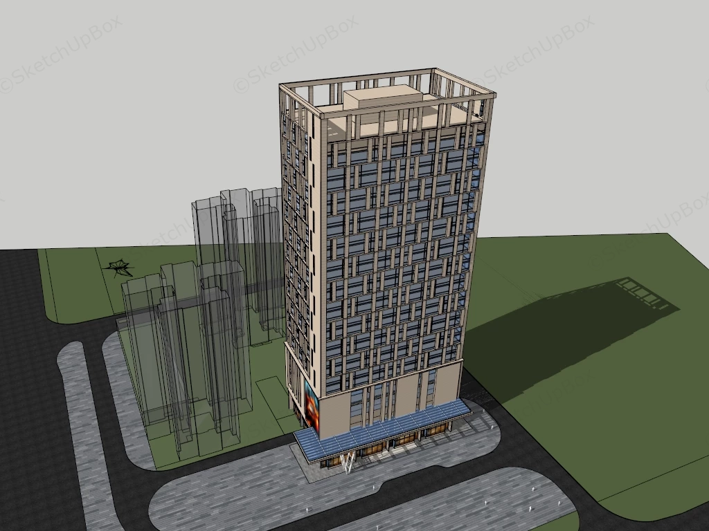 Contemporary High Rise Mixed Use Building sketchup model preview - SketchupBox