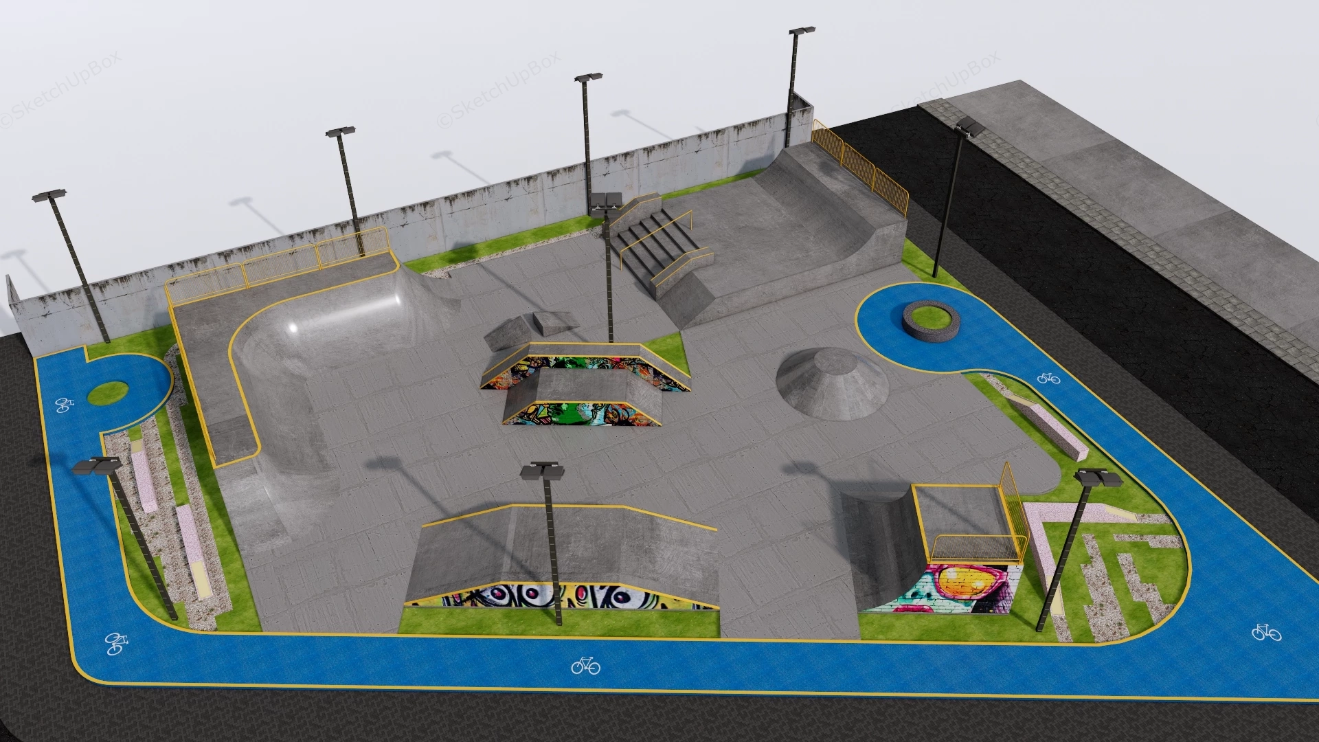 Modern Urban Skatepark sketchup model preview - SketchupBox
