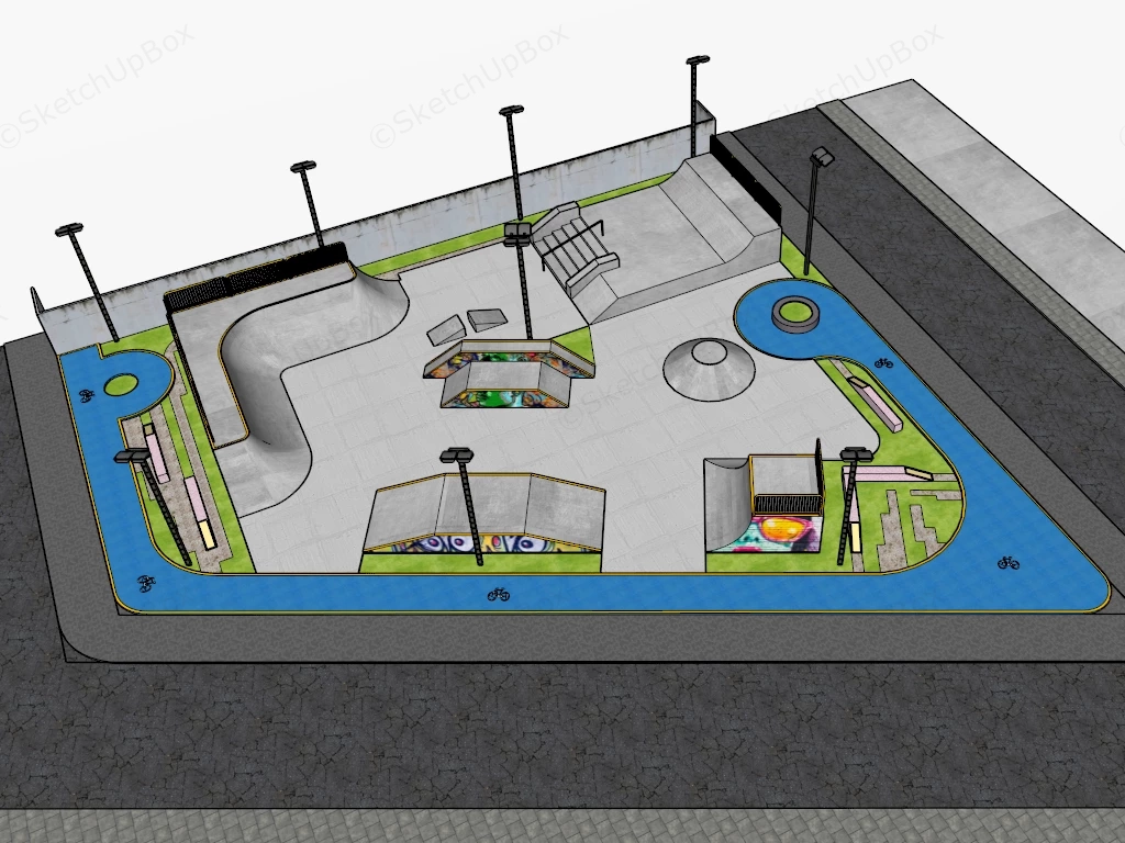 Modern Urban Skatepark sketchup model preview - SketchupBox