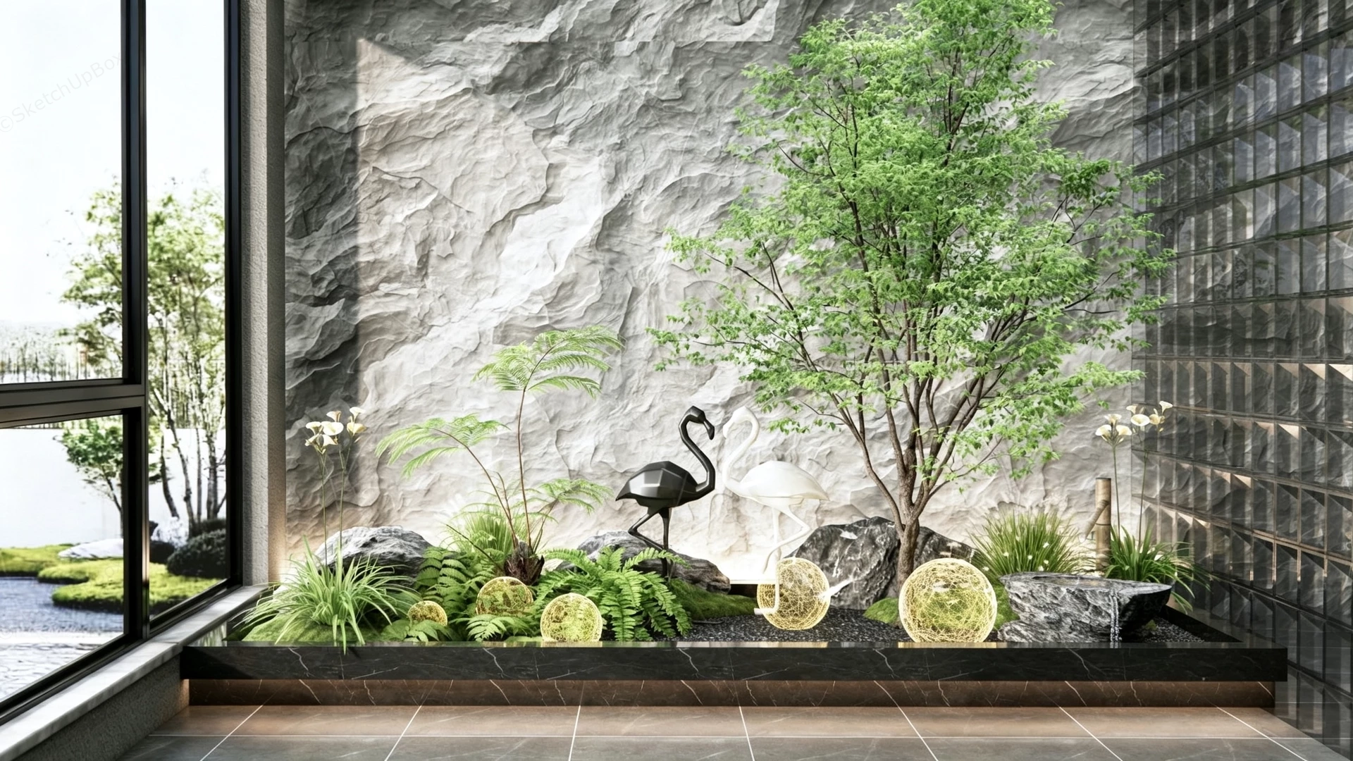 Modern Indoor Courtyard Garden sketchup model preview - SketchupBox