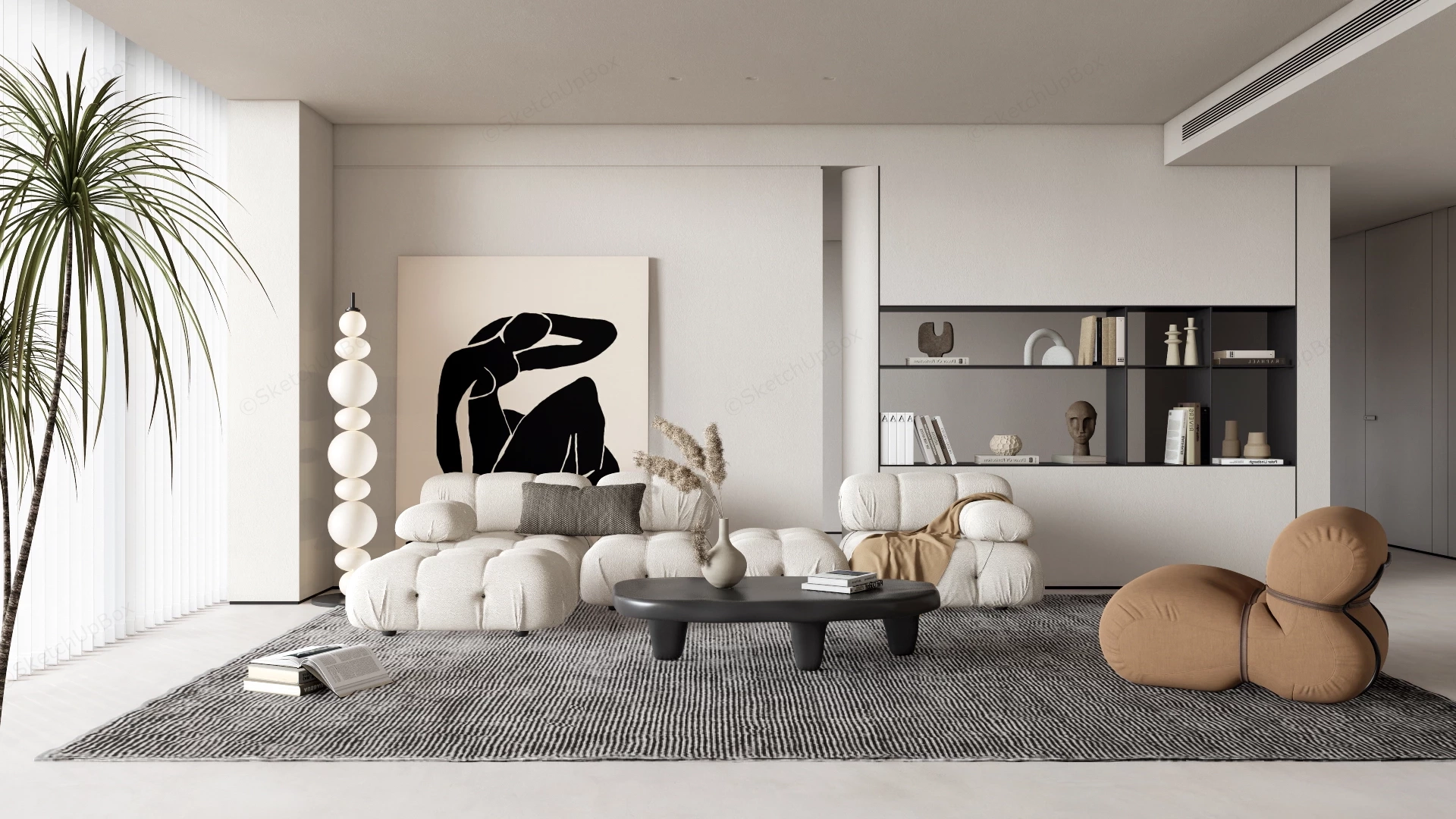 Modern Japandi Style Living Room sketchup model preview - SketchupBox