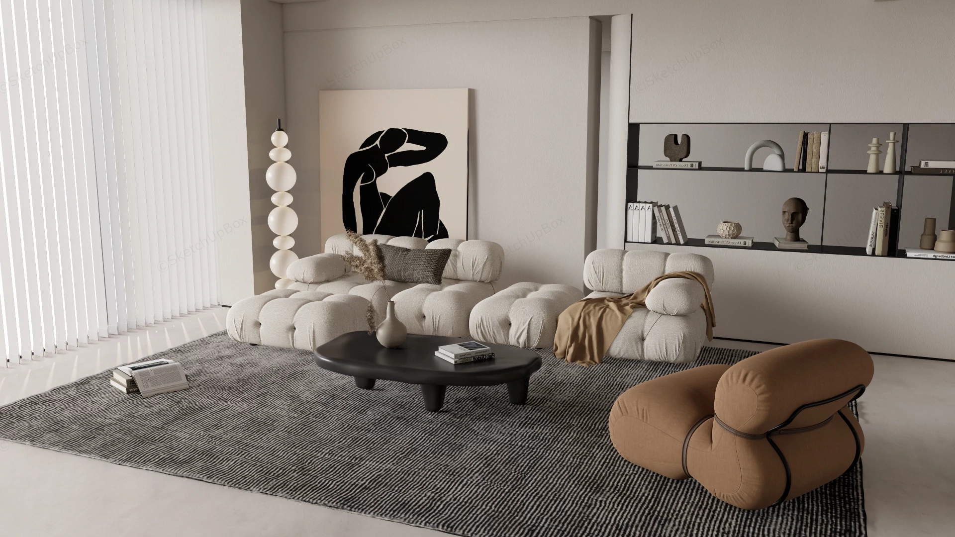 Modern Japandi Style Living Room sketchup model preview - SketchupBox