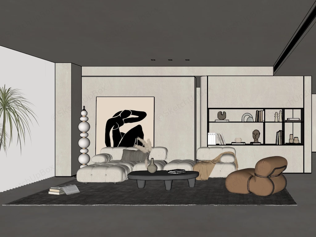 Modern Japandi Style Living Room sketchup model preview - SketchupBox