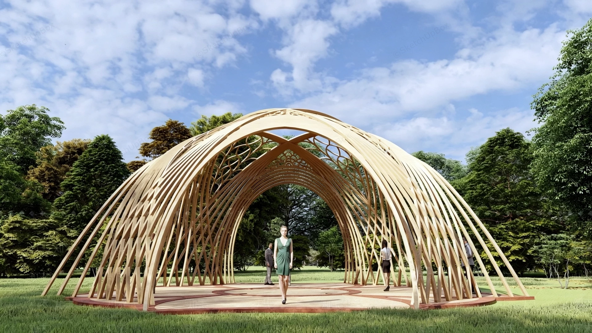Parametric Timber Landscape Pavilion sketchup model preview - SketchupBox