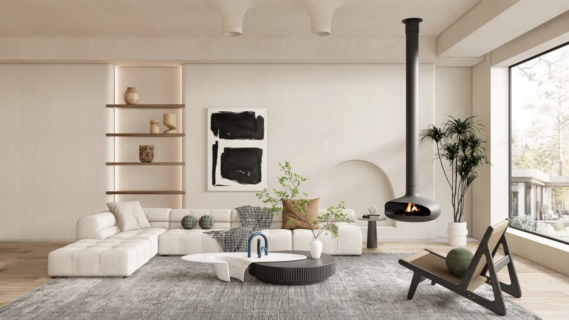 Wabi Sabi Minimalist Living Room sketchup model preview - SketchupBox