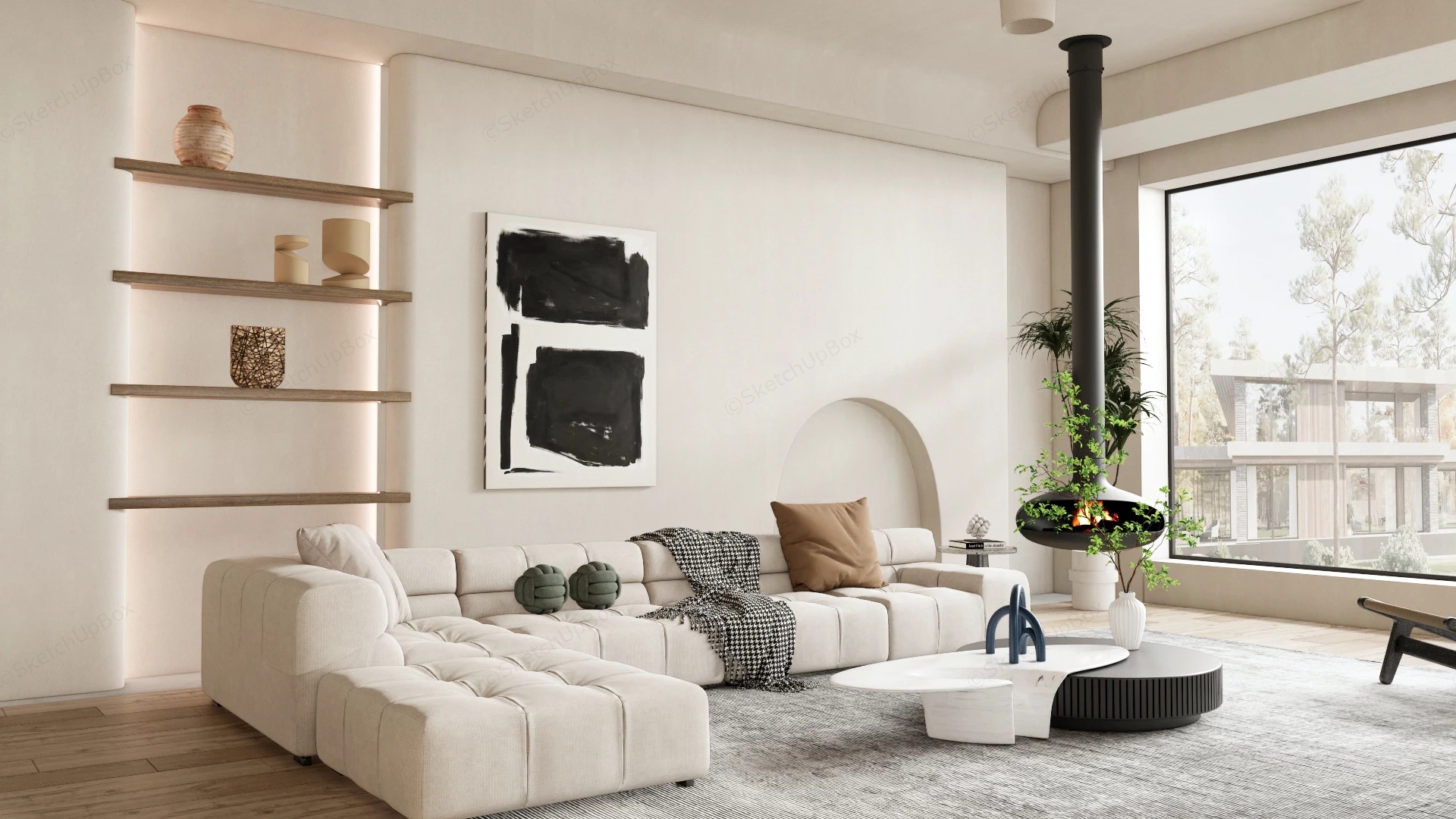 Wabi Sabi Minimalist Living Room sketchup model preview - SketchupBox