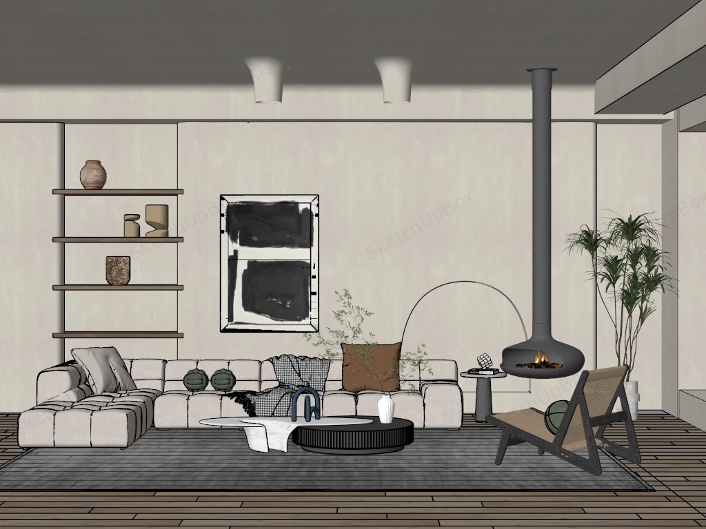 Wabi Sabi Minimalist Living Room sketchup model preview - SketchupBox