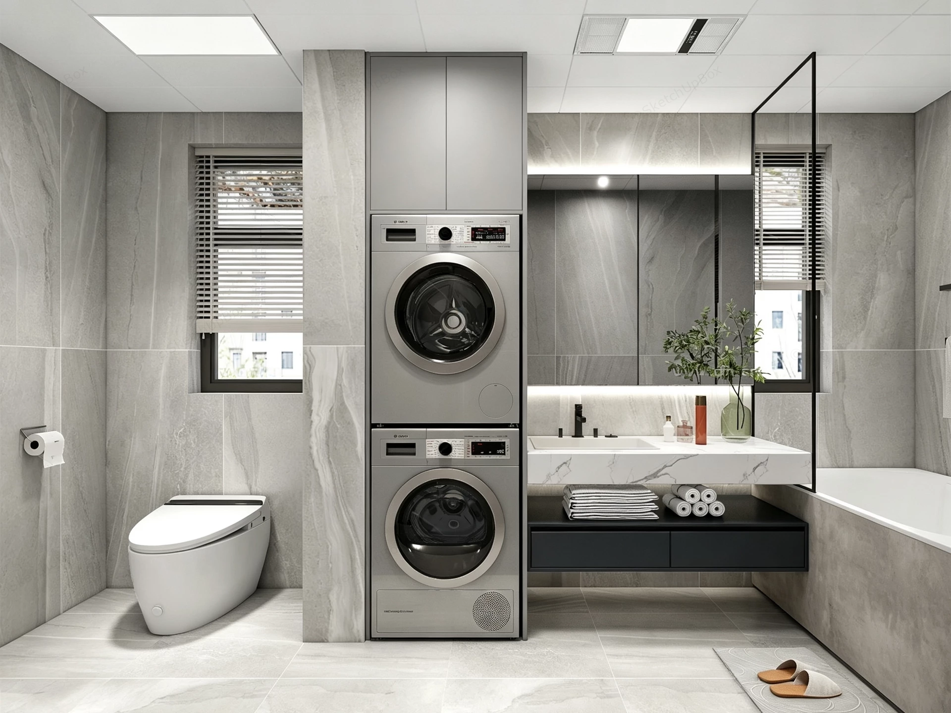 Modern Bathroom With Washer And Dryer sketchup model preview - SketchupBox