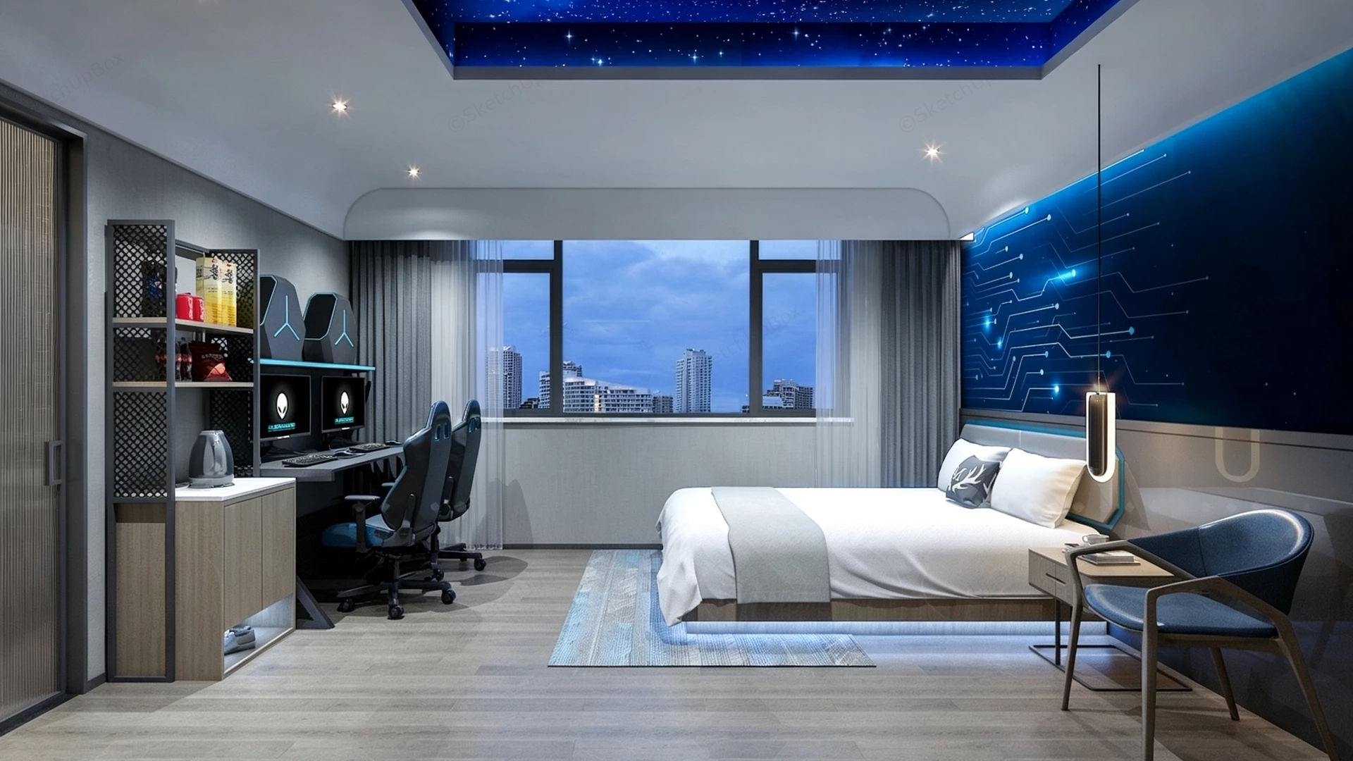 Futuristic Cyber Gaming Bedroom sketchup model preview - SketchupBox