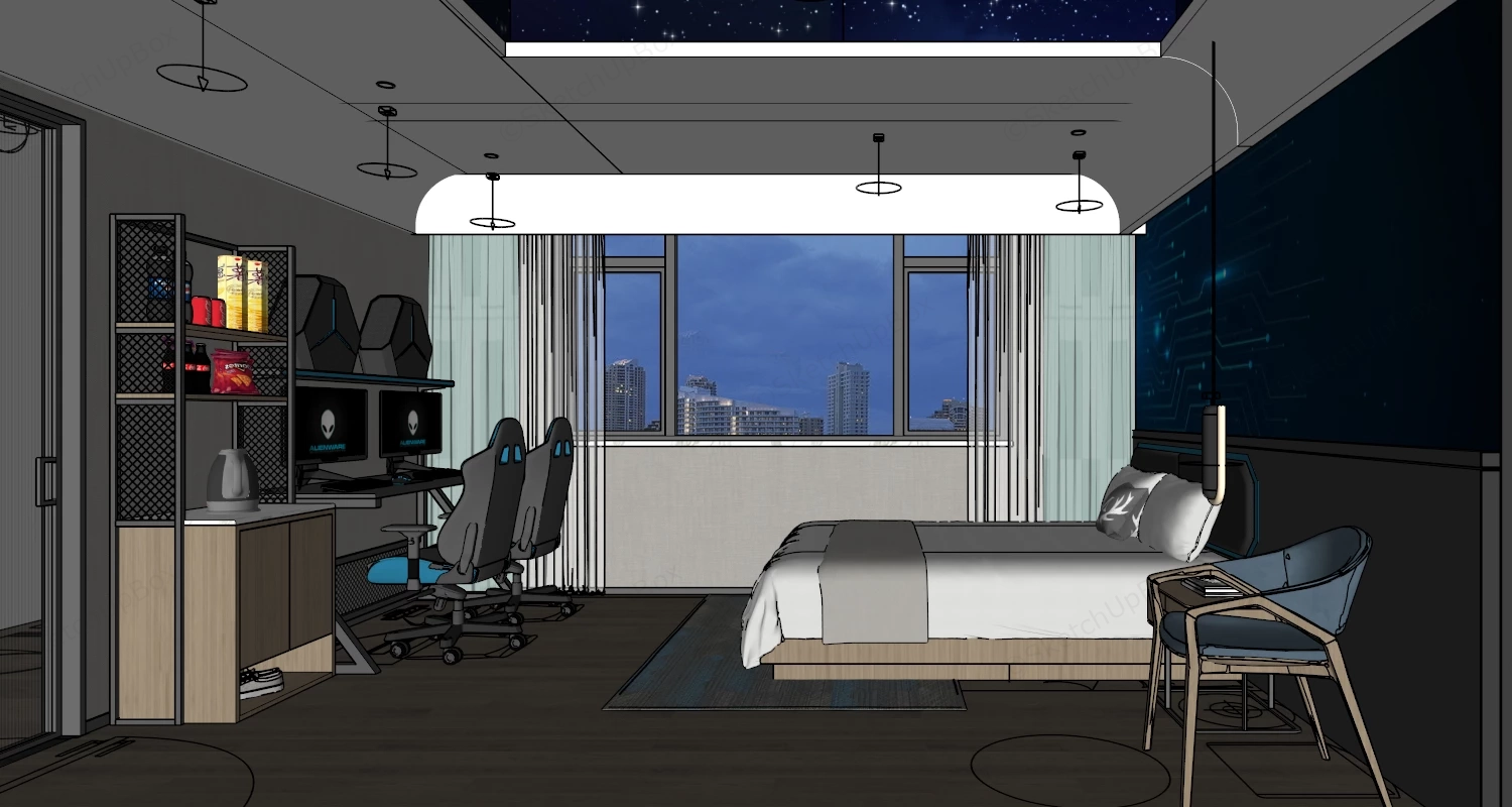 Futuristic Cyber Gaming Bedroom sketchup model preview - SketchupBox