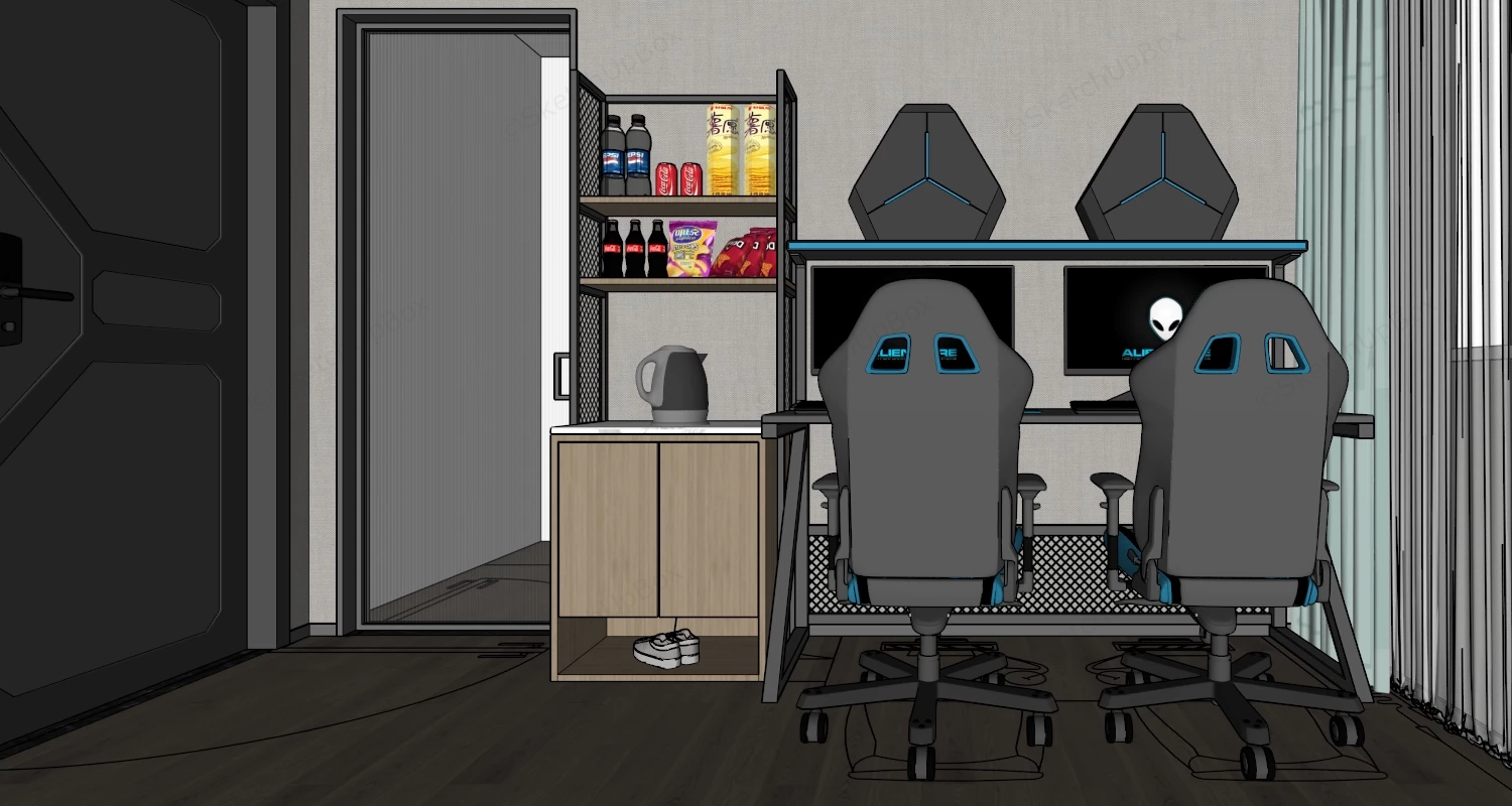 Futuristic Cyber Gaming Bedroom sketchup model preview - SketchupBox