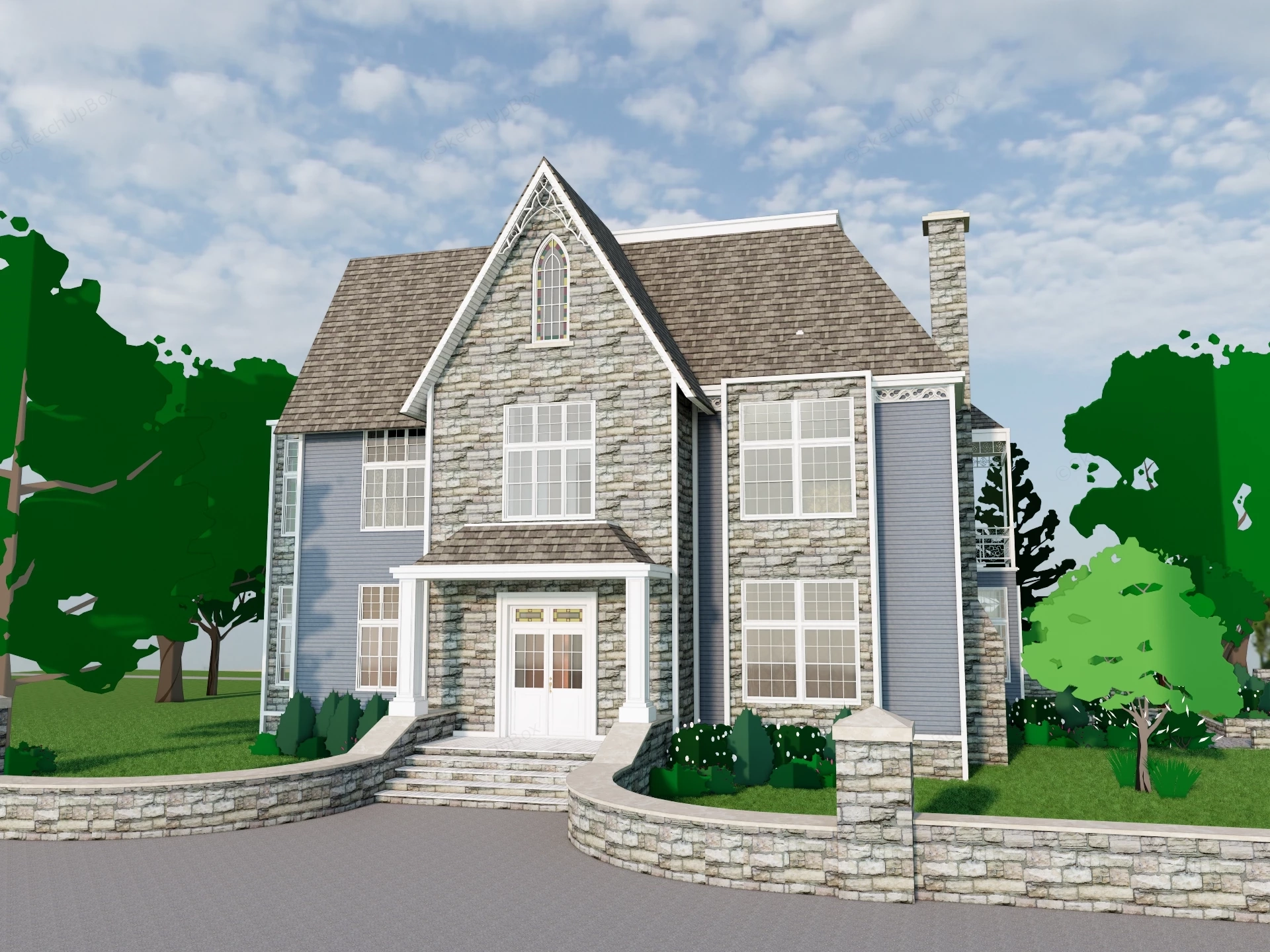 Traditional Style Two Story Suburban Home sketchup model preview - SketchupBox