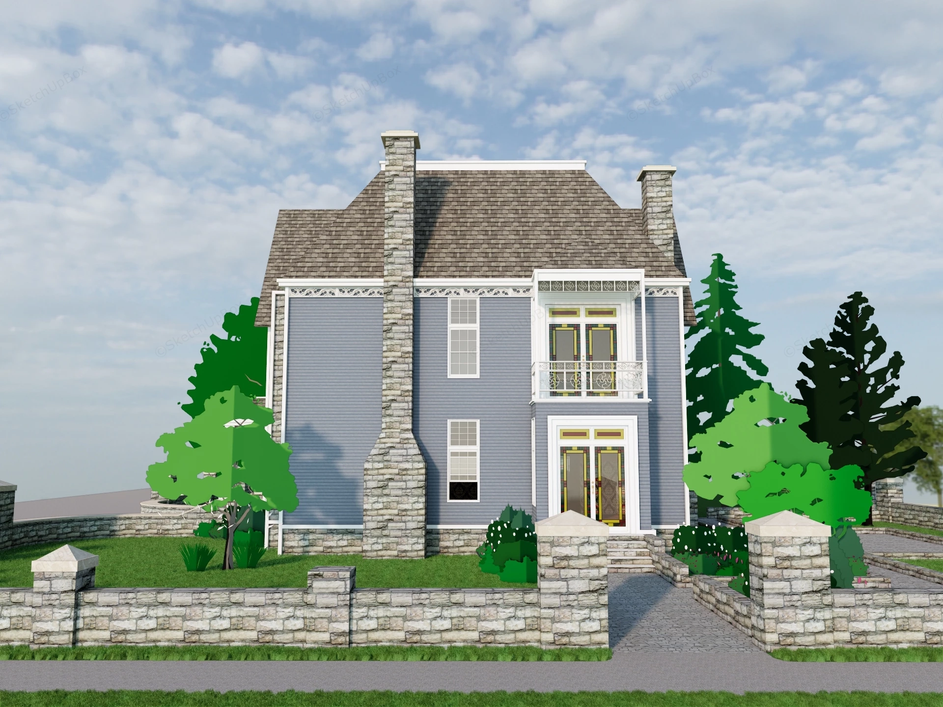 Traditional Style Two Story Suburban Home sketchup model preview - SketchupBox