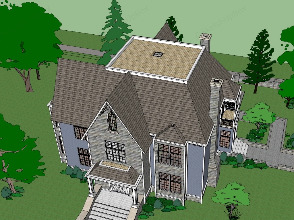Traditional Style Two Story Suburban Home sketchup model preview - SketchupBox