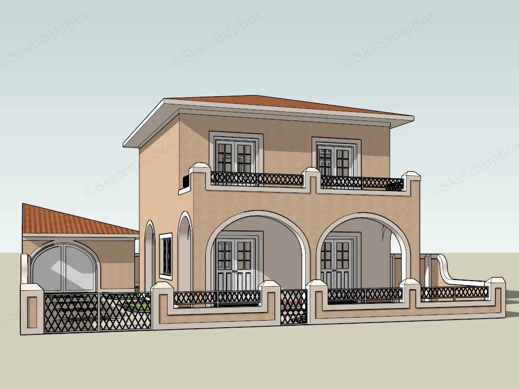 2 Story Mediterranean Style Residential Home sketchup model preview - SketchupBox