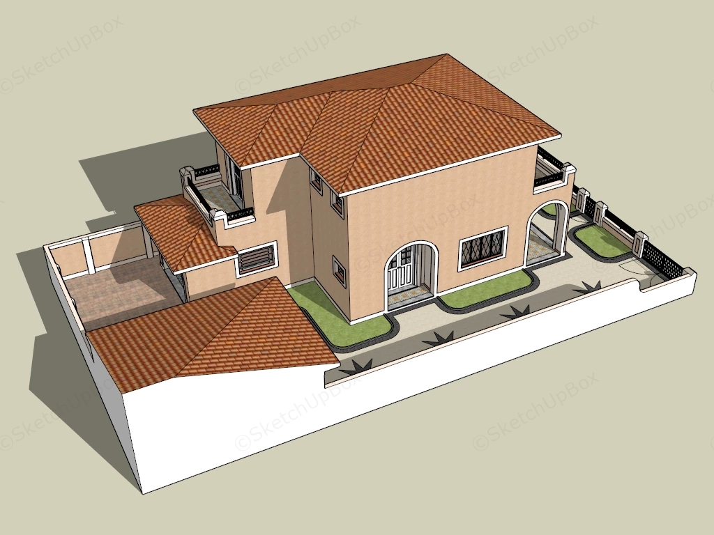 2 Story Mediterranean Style Residential Home sketchup model preview - SketchupBox