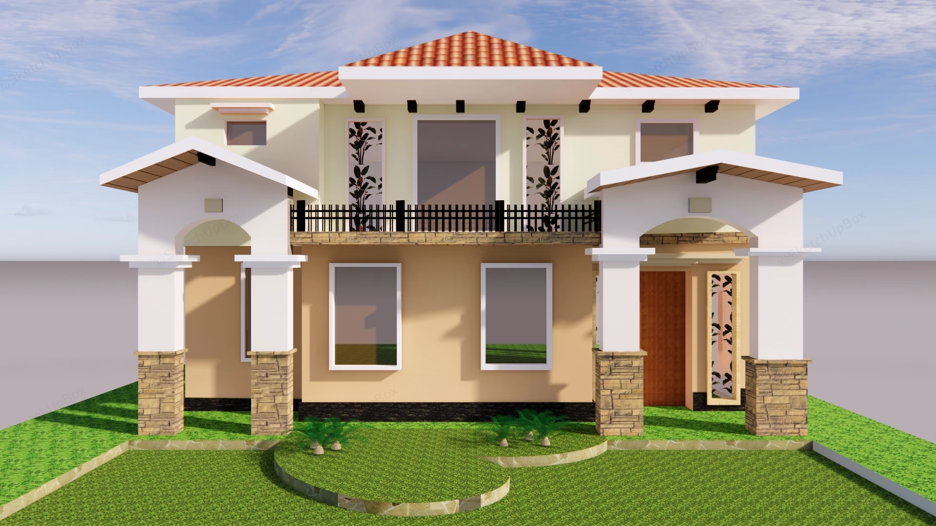 Mediterranean Inspired Two Story House sketchup model preview - SketchupBox
