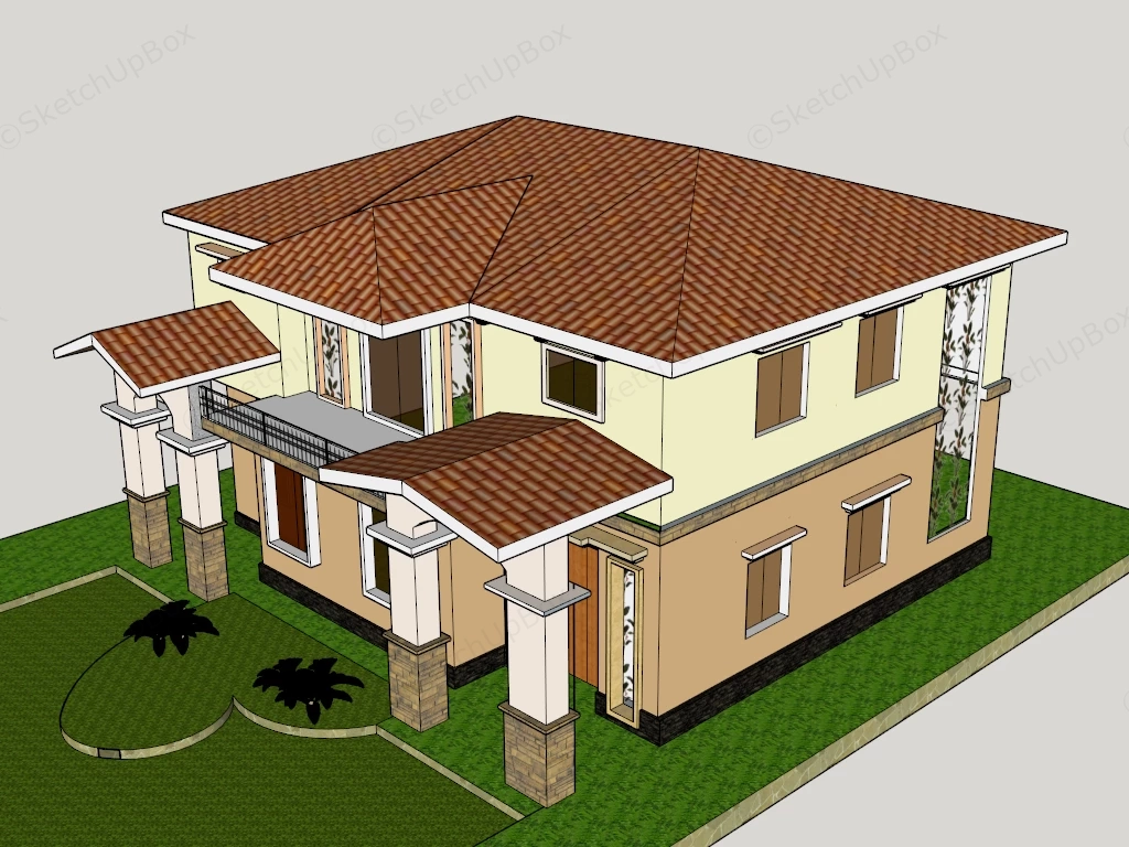 Mediterranean Inspired Two Story House sketchup model preview - SketchupBox