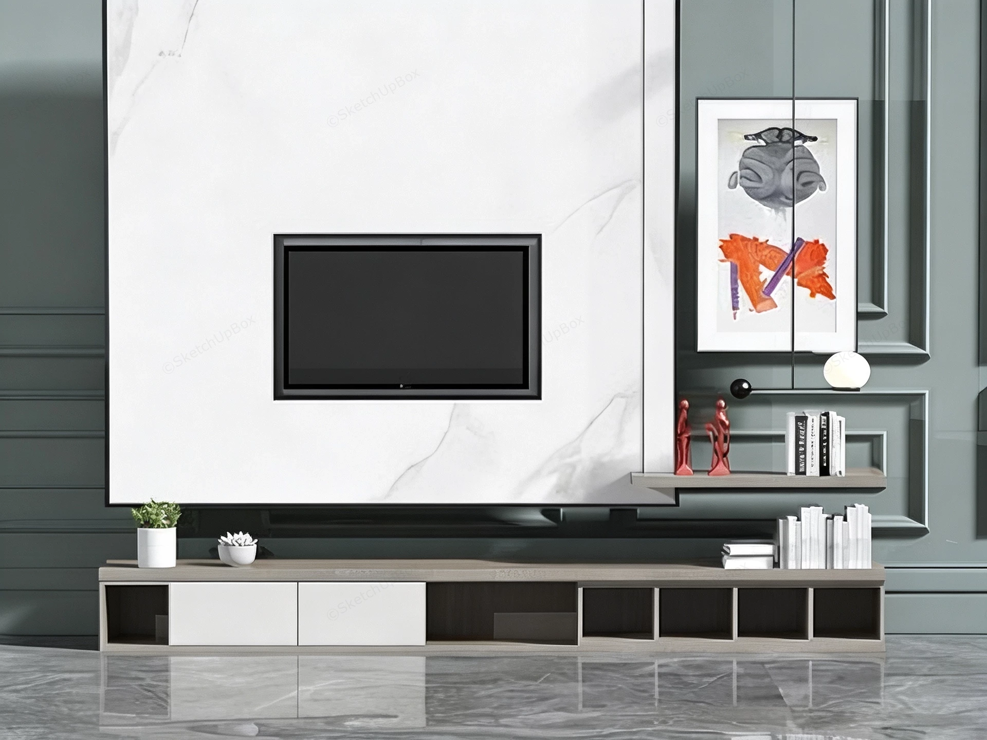 Modern Living Room TV Feature Wall sketchup model preview - SketchupBox