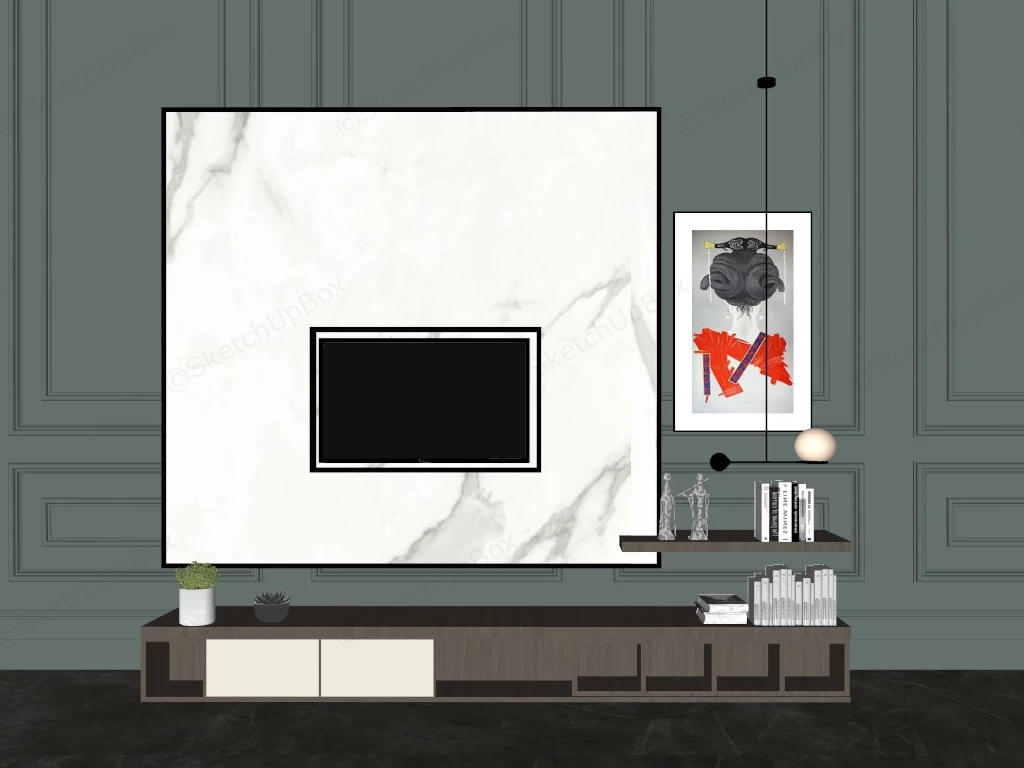 Modern Living Room TV Feature Wall sketchup model preview - SketchupBox